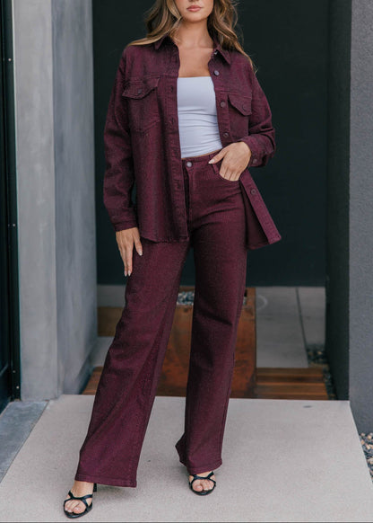 The "Icon Status" Rhinestone Straight Leg Jean - Burgundy