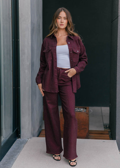 The "Icon Status" Rhinestone Straight Leg Jean - Burgundy
