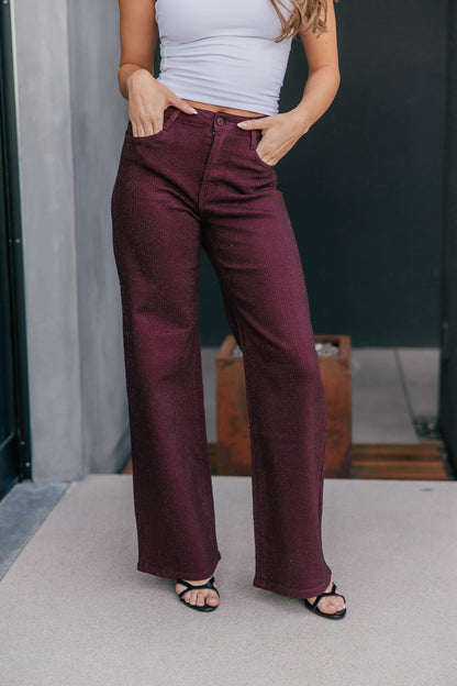 The "Icon Status" Rhinestone Straight Leg Jean - Burgundy