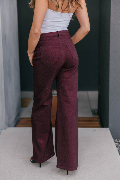 The "Icon Status" Rhinestone Straight Leg Jean - Burgundy