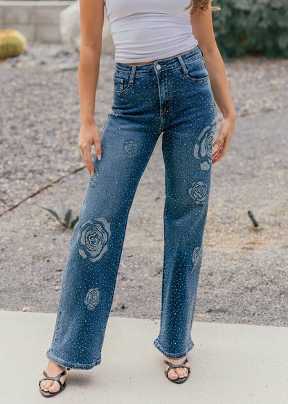 The "Rhinestone Rose" Straight Leg Jean