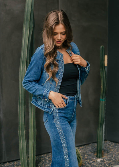 The "After Dark" Rhinestone Denim Jacket - Denim