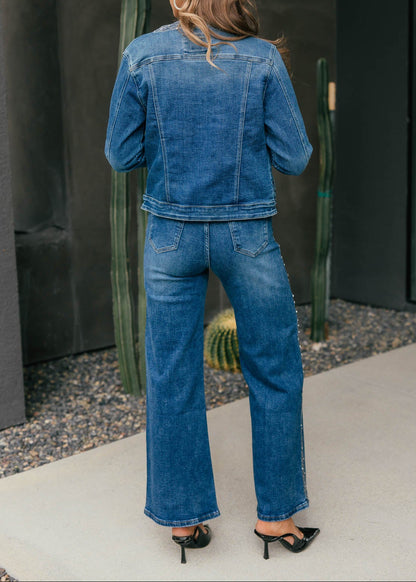 The "After Dark" Rhinestone Straight Leg Jean - Denim