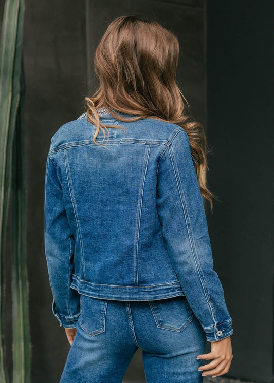 The "After Dark" Rhinestone Denim Jacket - Denim