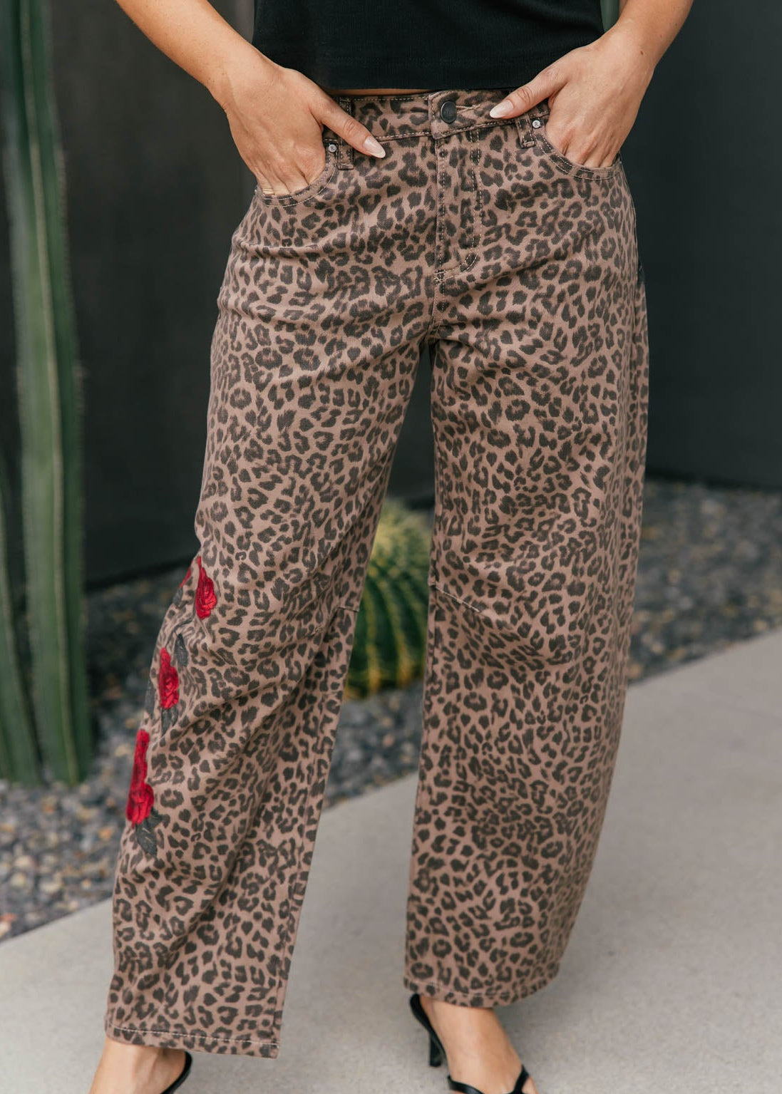 Leopard Print Barrel Leg Jeans