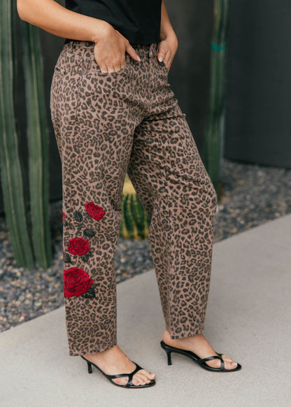 Leopard Print Barrel Leg Jeans