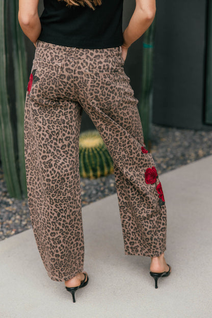 Leopard Print Barrel Leg Jeans