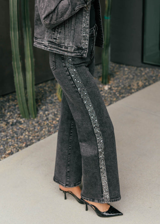 The "After Dark" Rhinestone Straight Leg Jean - Grey