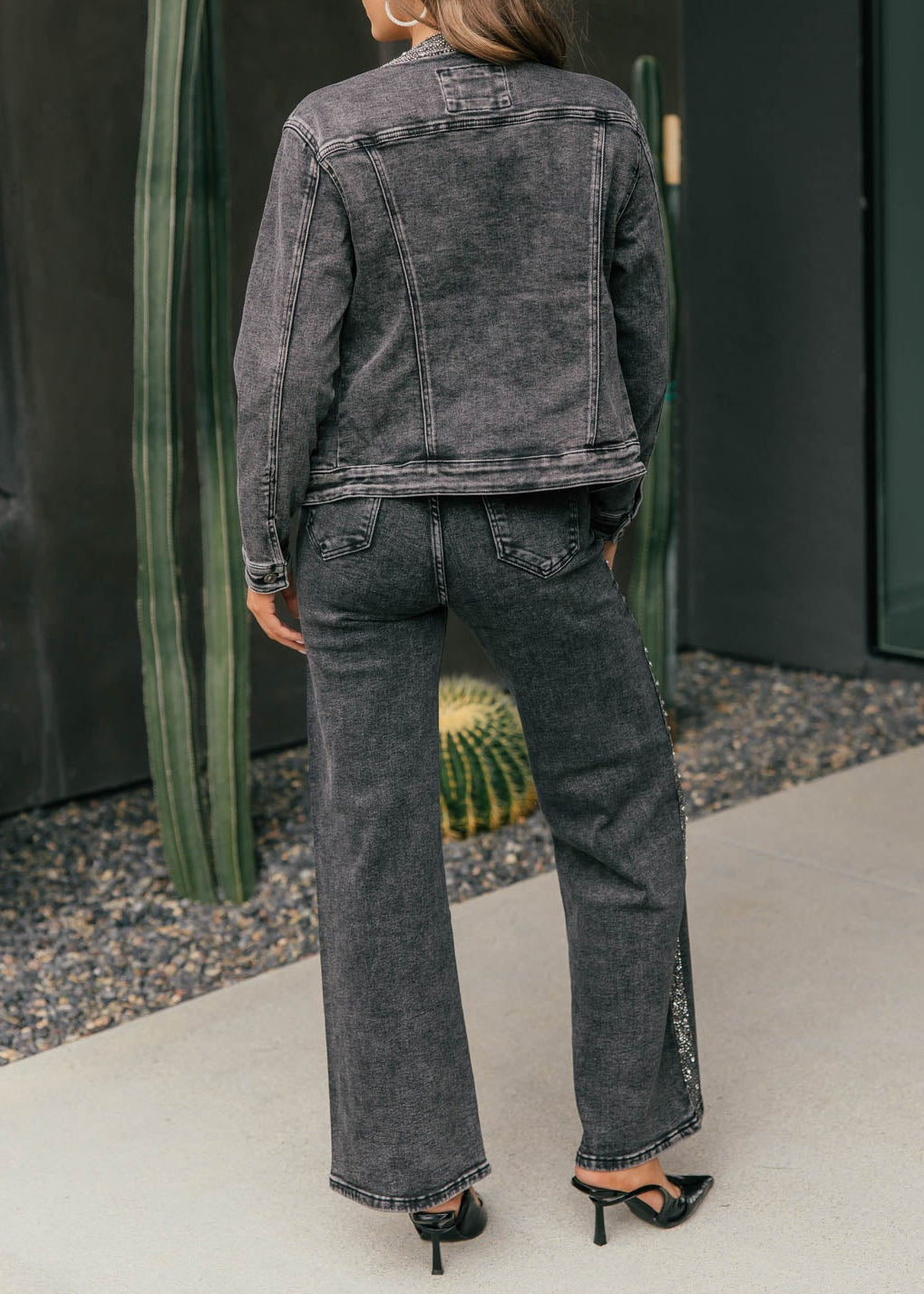 The "After Dark" Rhinestone Straight Leg Jean - Grey