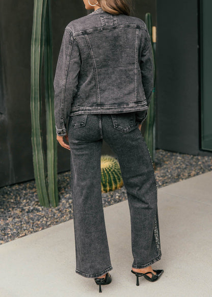 The "After Dark" Rhinestone Straight Leg Jean - Grey
