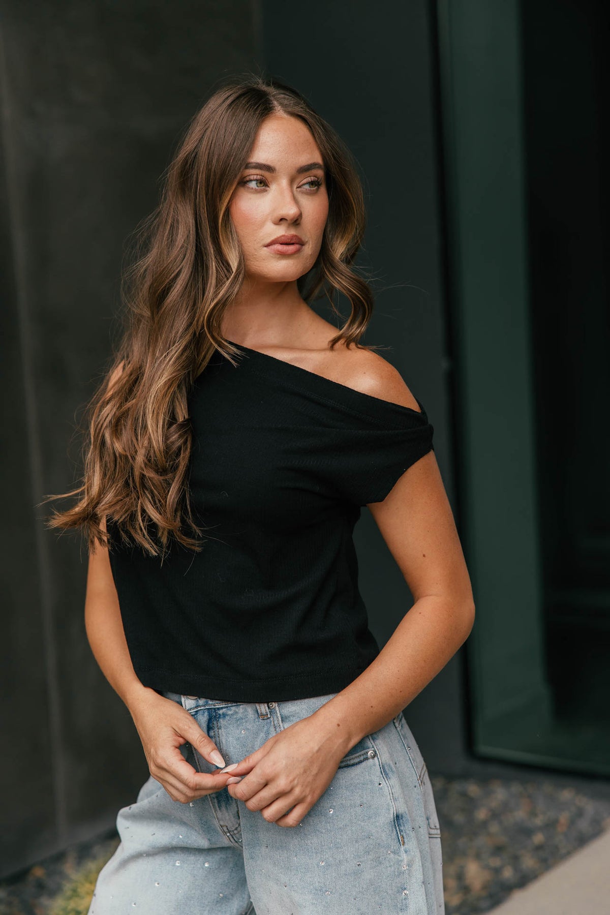 Drop Shoulder Top in Black