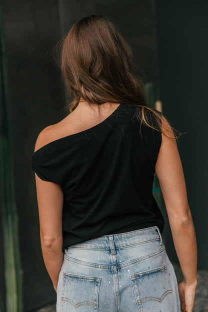 Drop Shoulder Top in Black