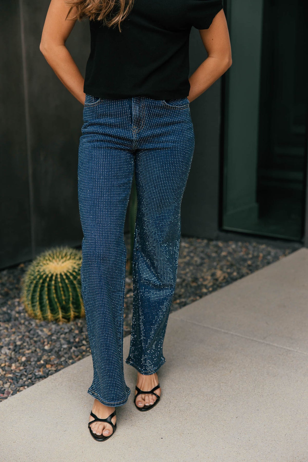 The "Icon Status" Rhinestone Straight Leg Jean - Dark Denim