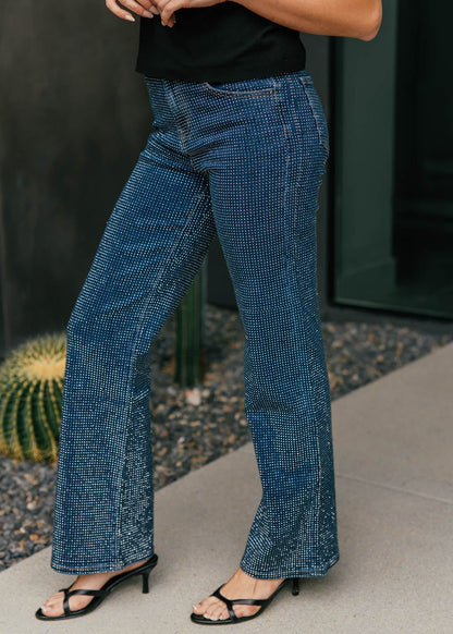 The "Icon Status" Rhinestone Straight Leg Jean - Dark Denim