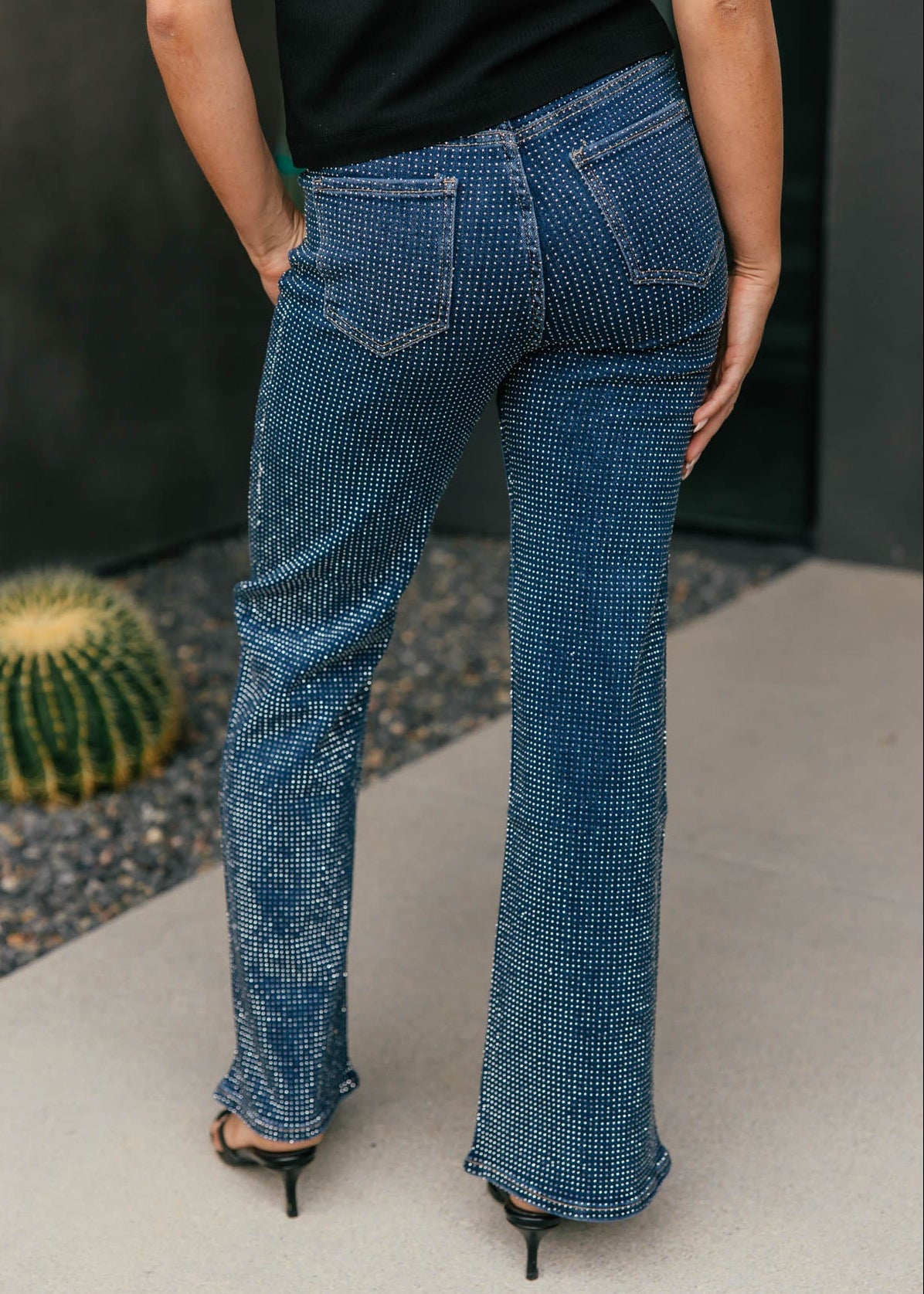 The "Icon Status" Rhinestone Straight Leg Jean - Dark Denim