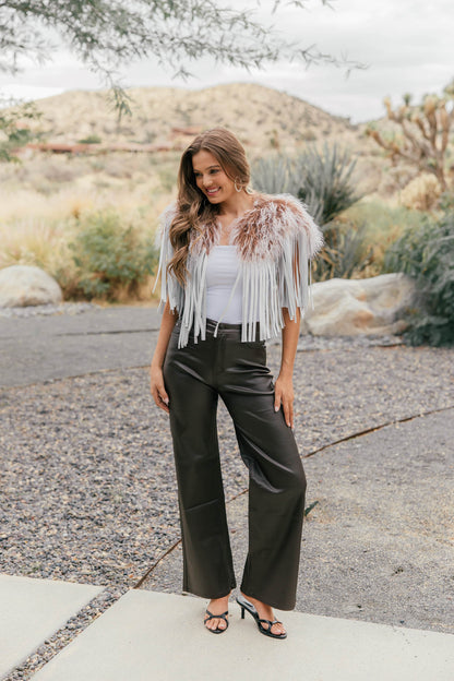 Vintage Mongolian Fur & Leather Fringe Collar