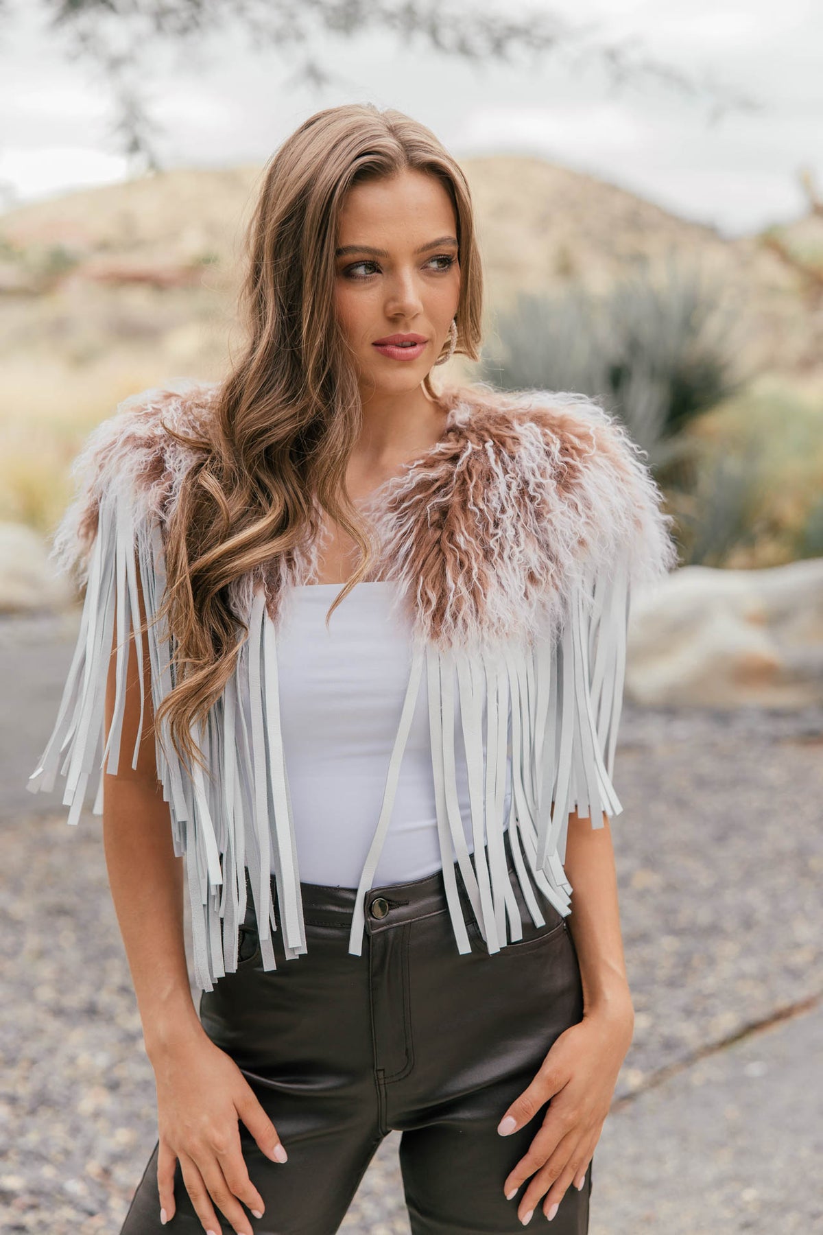 Vintage Mongolian Fur & Leather Fringe Collar