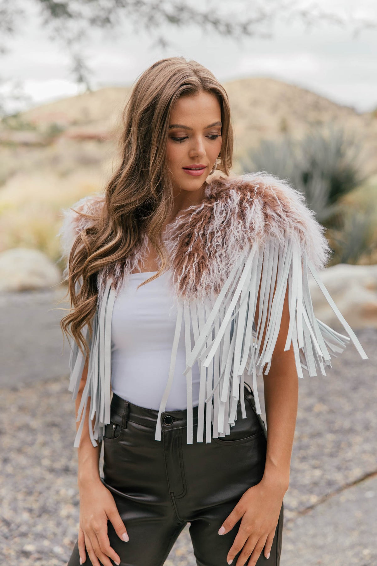 Vintage Mongolian Fur & Leather Fringe Collar
