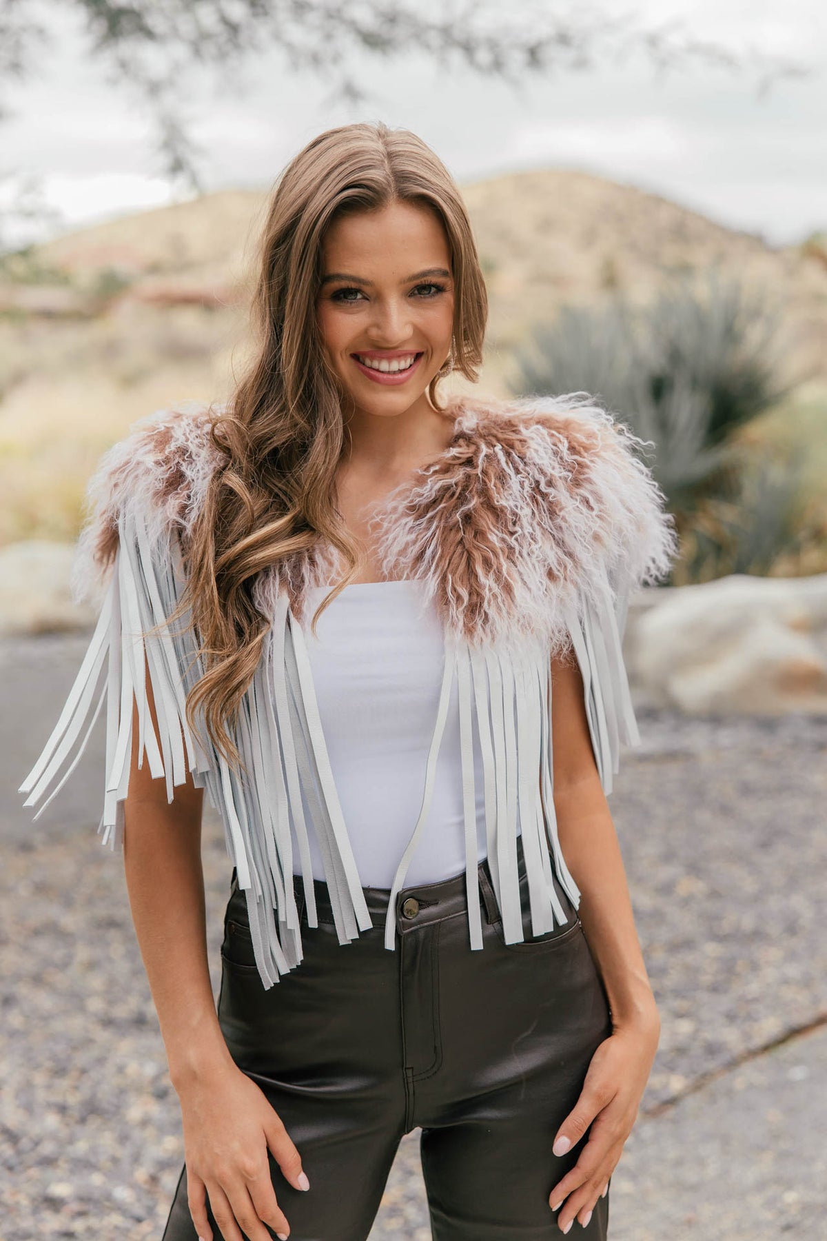 Vintage Mongolian Fur & Leather Fringe Collar