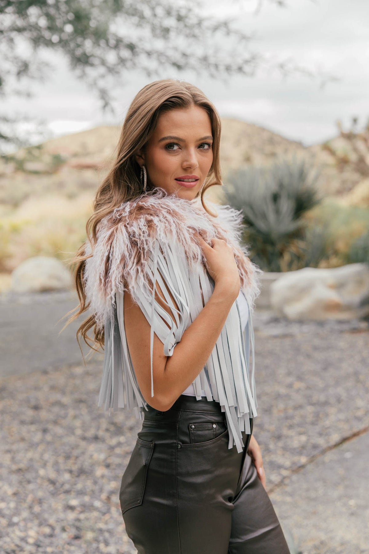 Vintage Mongolian Fur & Leather Fringe Collar
