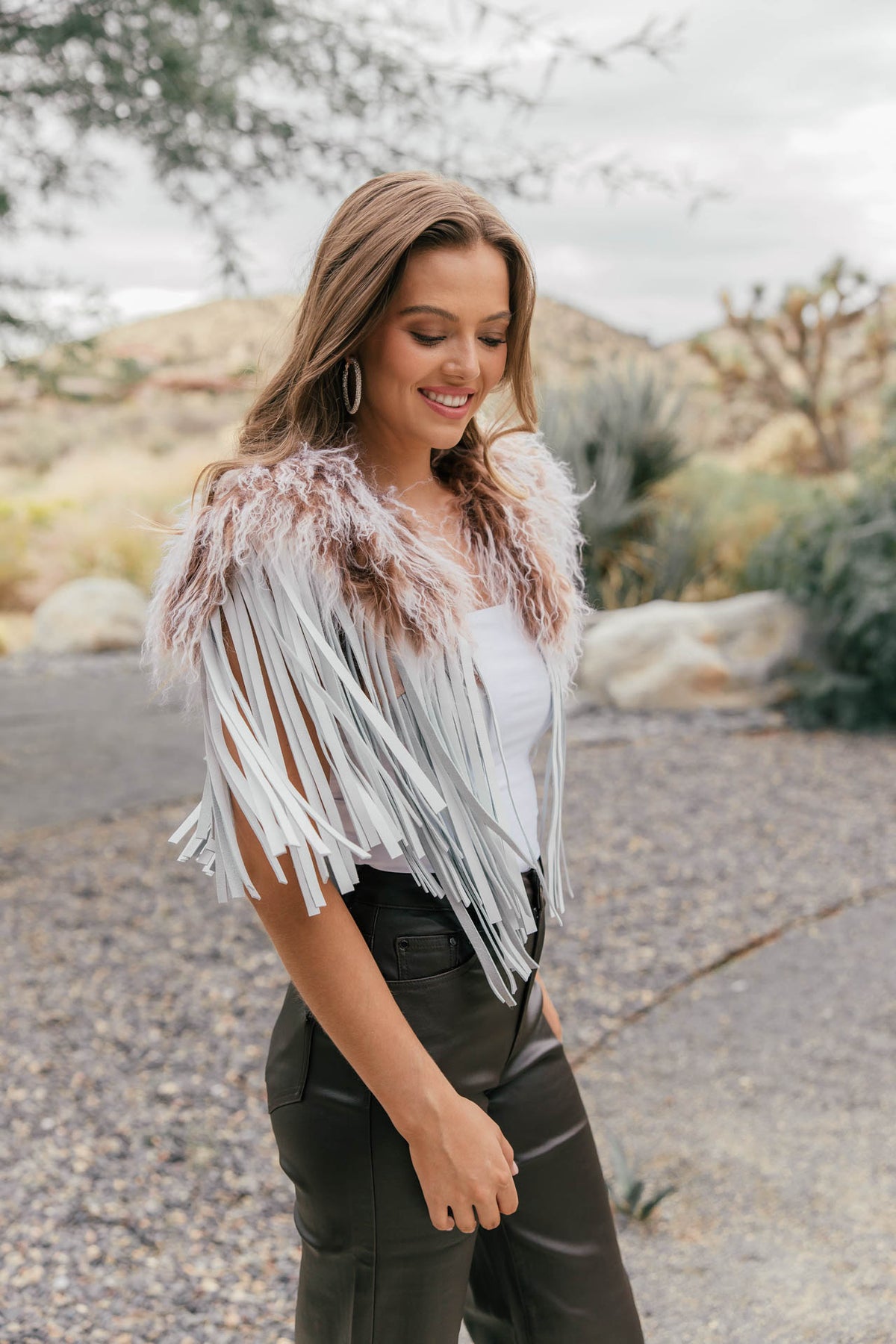 Vintage Mongolian Fur & Leather Fringe Collar