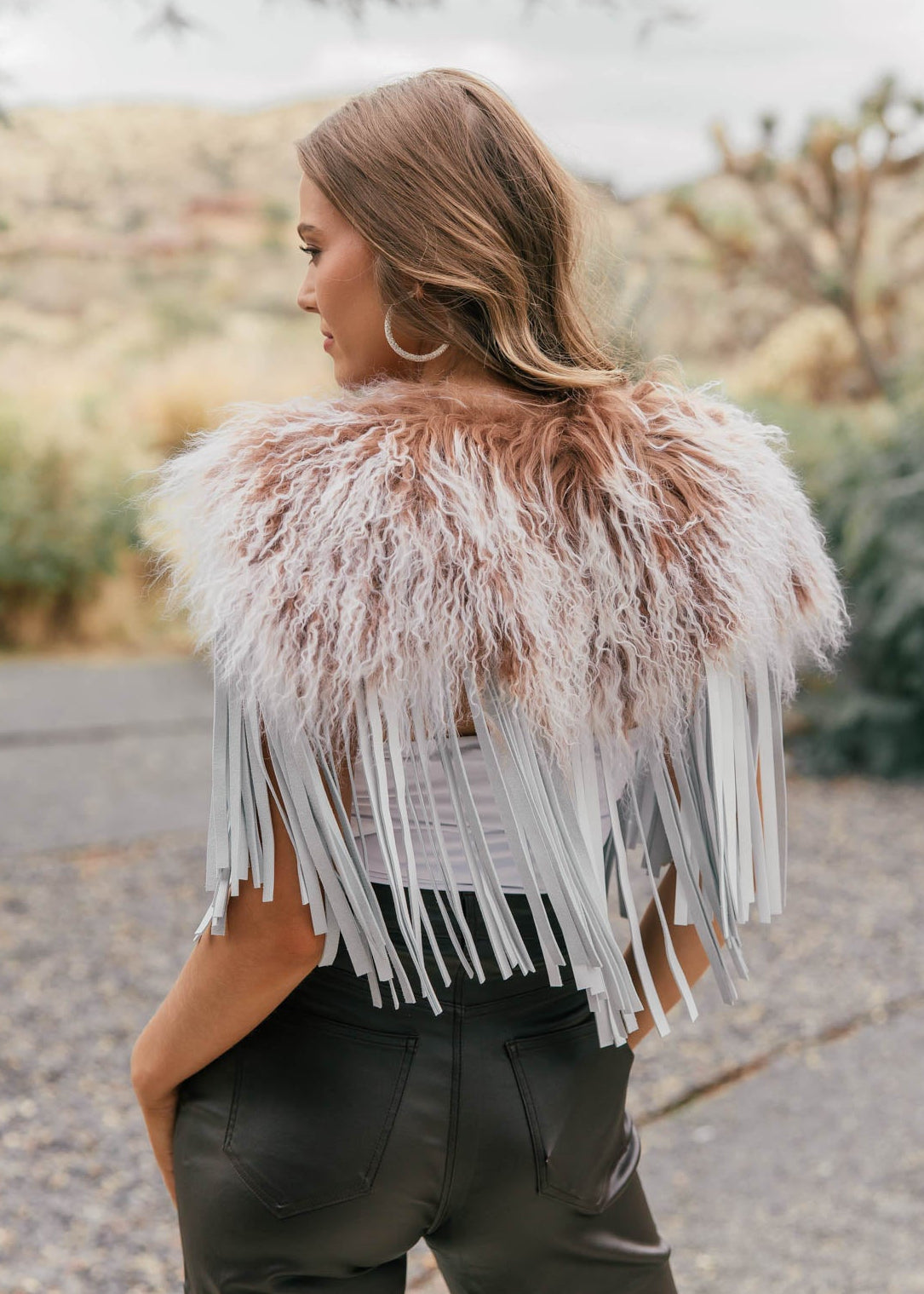 Vintage Mongolian Fur & Leather Fringe Collar