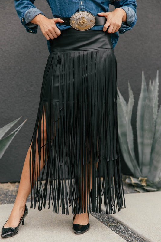 "Runway" Leather Fringe Skirt