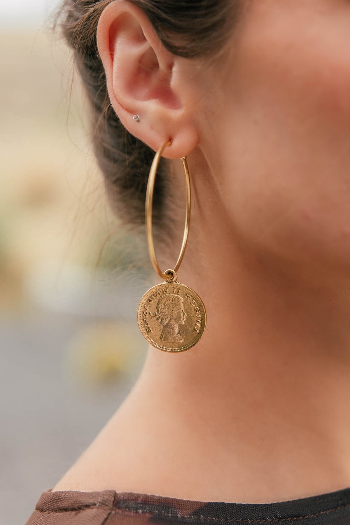 Gold Coin Hoop Earrings