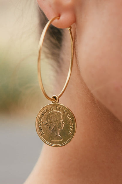 Gold Coin Hoop Earrings