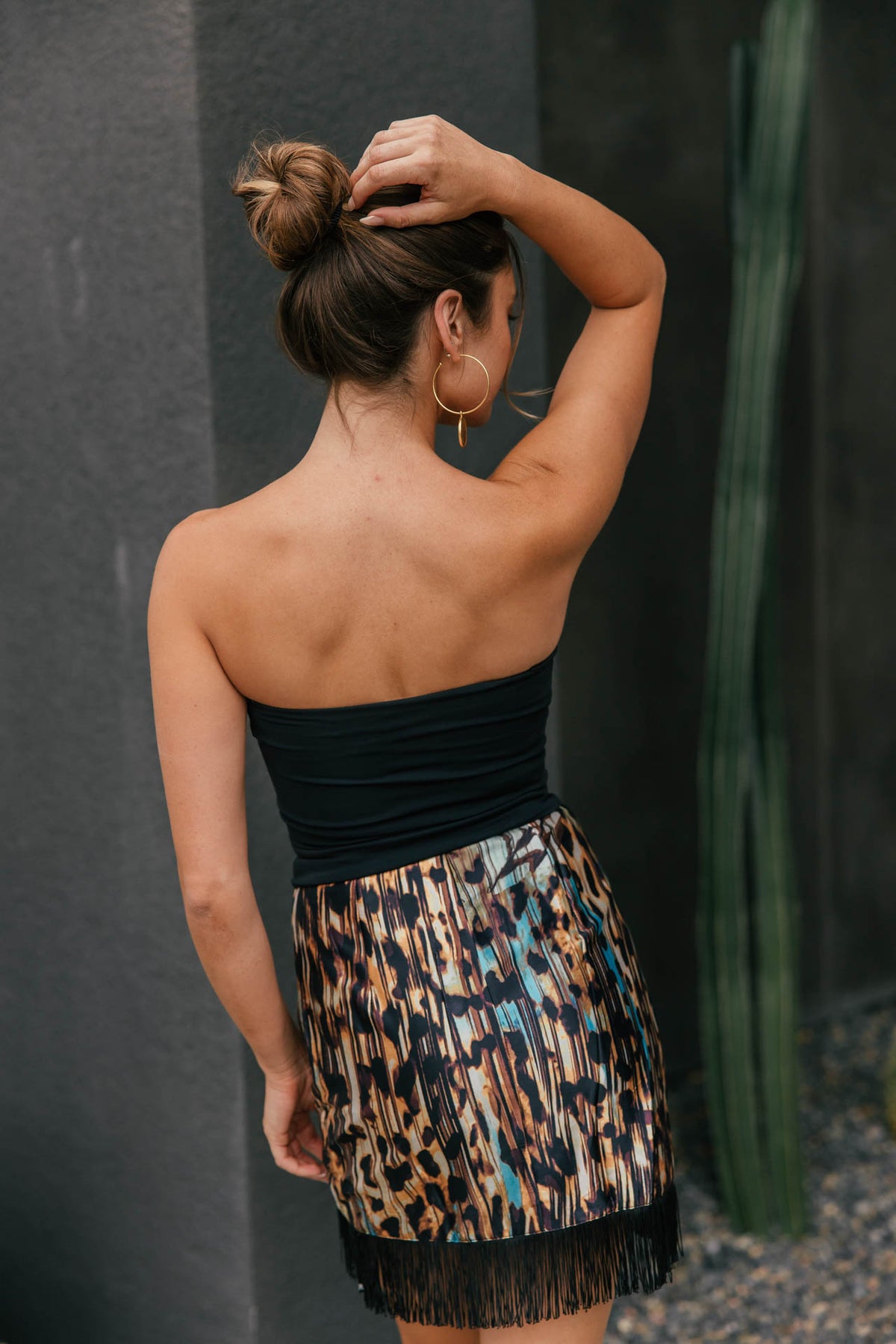 Wild Child Animal Print Fringe Mini Skirt