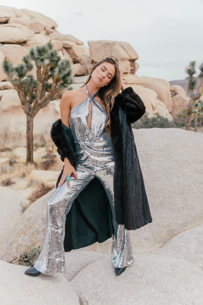 The "Icon" Sequin Jumpsuit in Silver