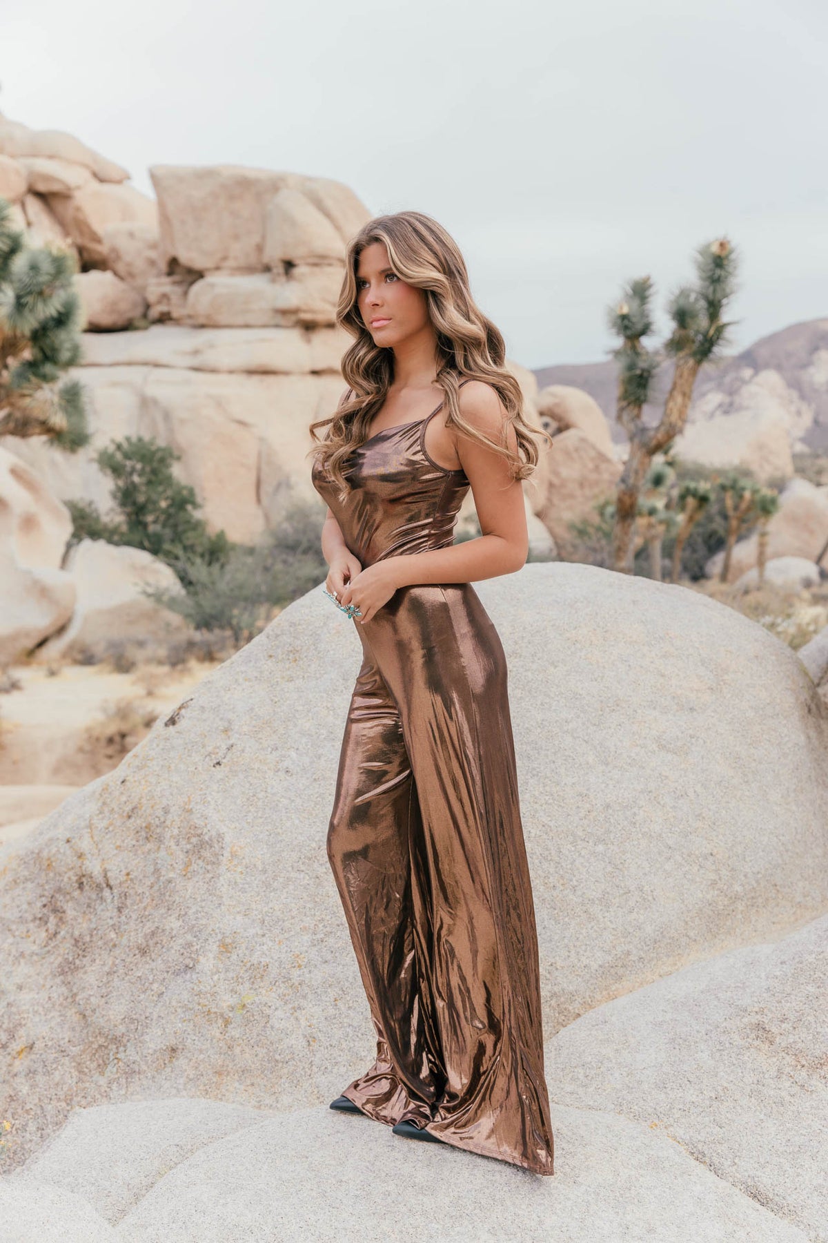 The "Standout" Cowl Neck Jumpsuit in Bronze