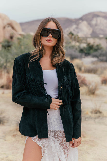 Vintage Scully Suede Fringe Button Jacket Size M - Black