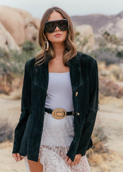 Vintage Scully Suede Fringe Button Jacket Size M - Black