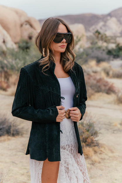 Vintage Scully Suede Fringe Button Jacket Size M - Black