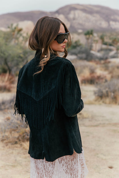 Vintage Scully Suede Fringe Button Jacket Size M - Black
