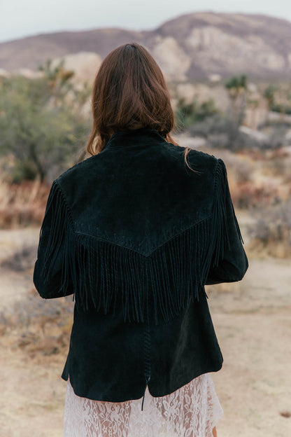 Vintage Scully Suede Fringe Button Jacket Size M - Black