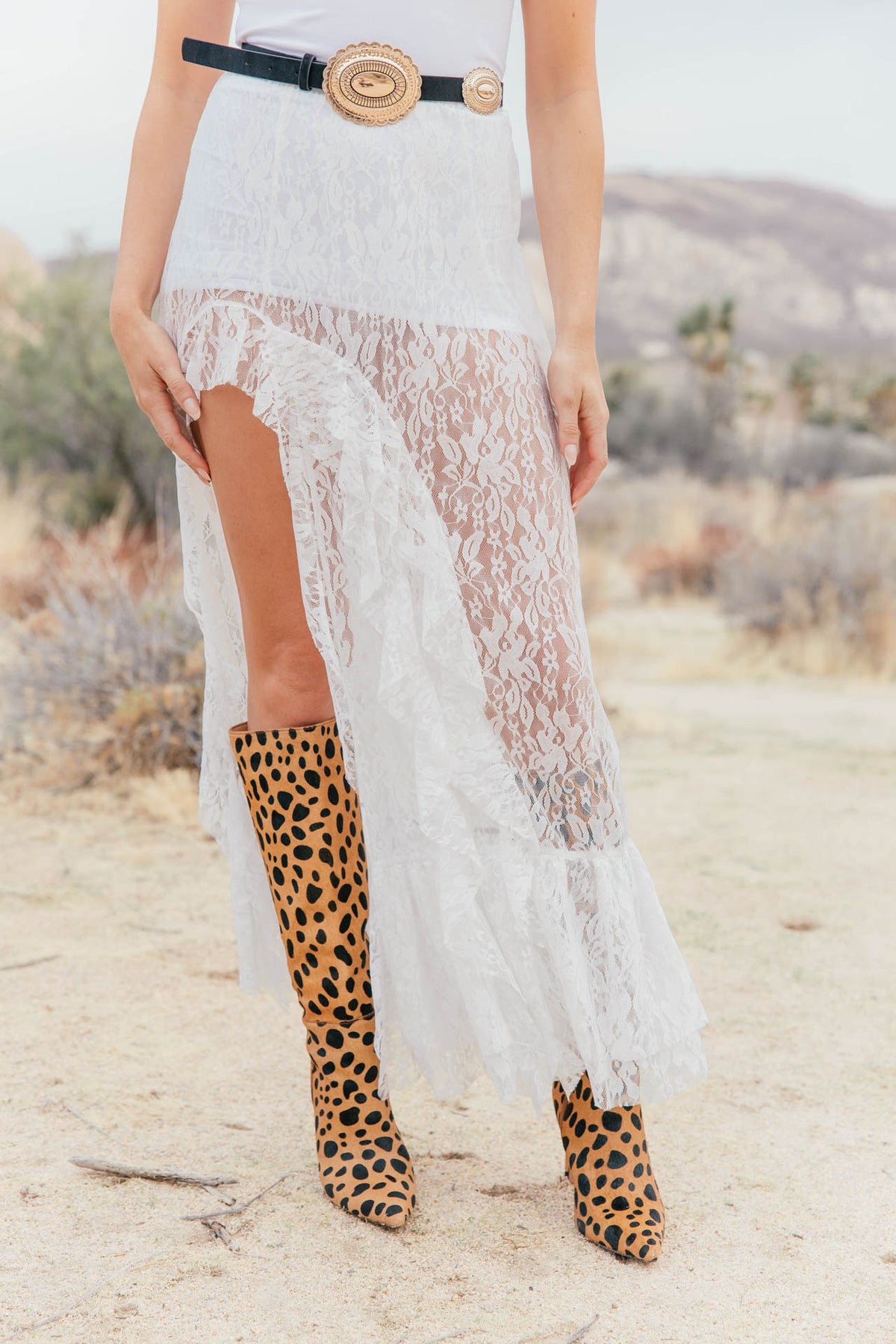 "Joshua" Lace High-Low Skirt - White - PREORDER