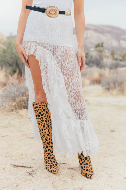"Joshua" Lace High-Low Skirt - White - PREORDER