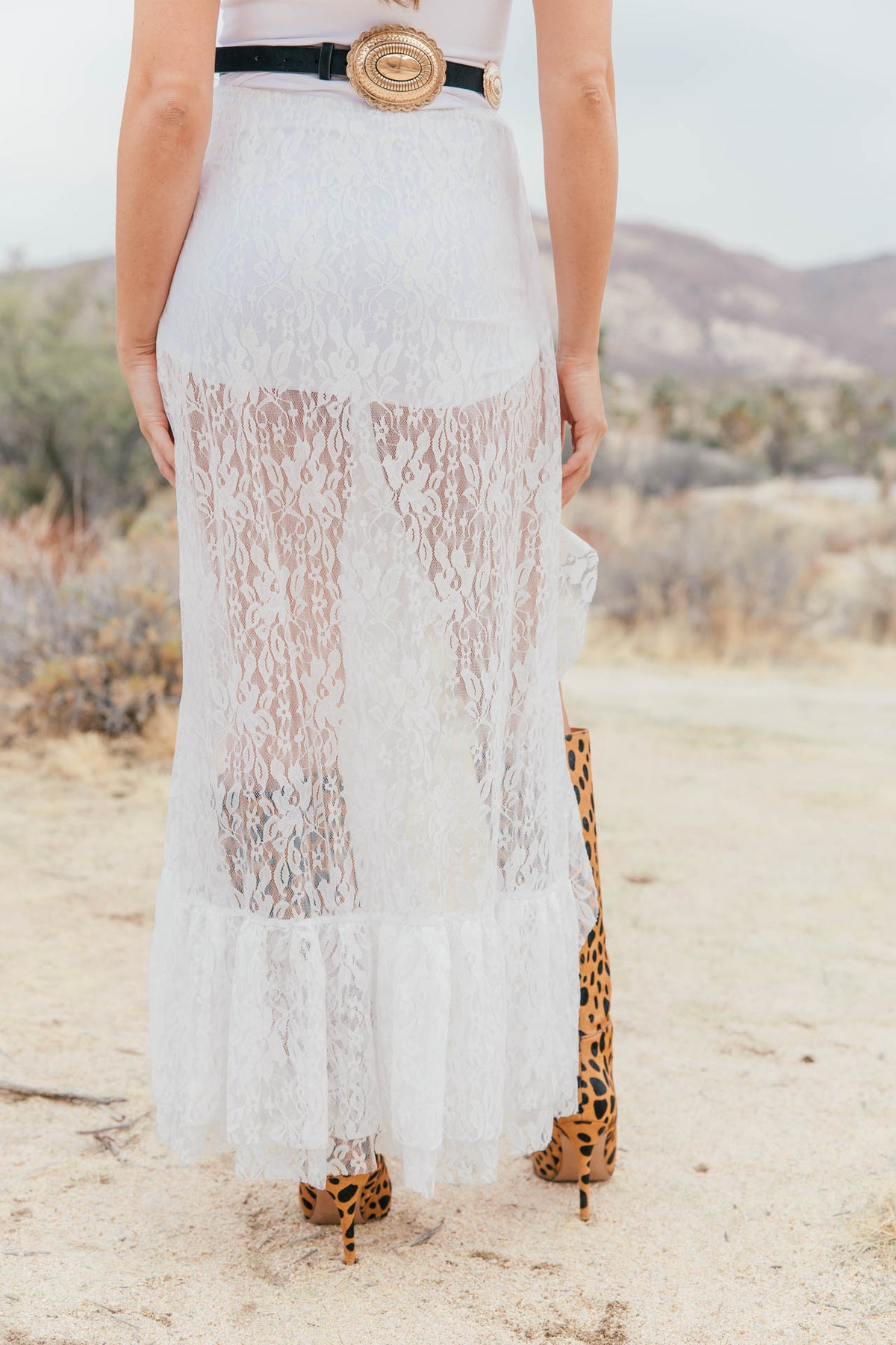 "Joshua" Lace High-Low Skirt - White - PREORDER