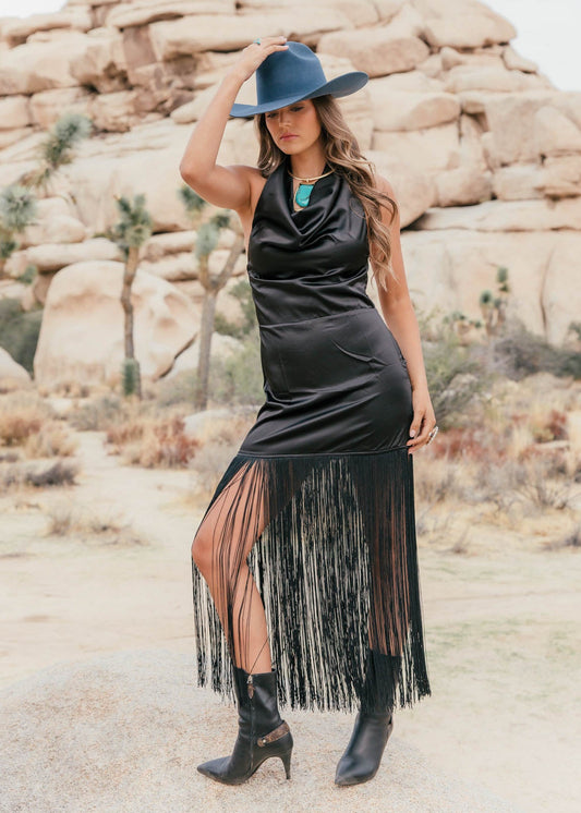 Monroe Halter Neck Fringe Dress