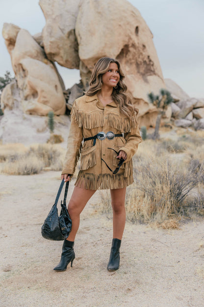 Vintage Tan Suede Fringe Jacket Size Medium