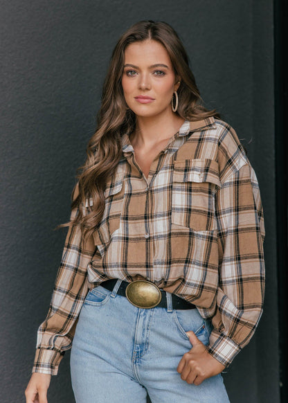 "Heritage" Plaid Button Down in Tan