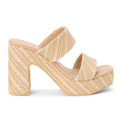 Gem Platform Heel in Nude Raffia