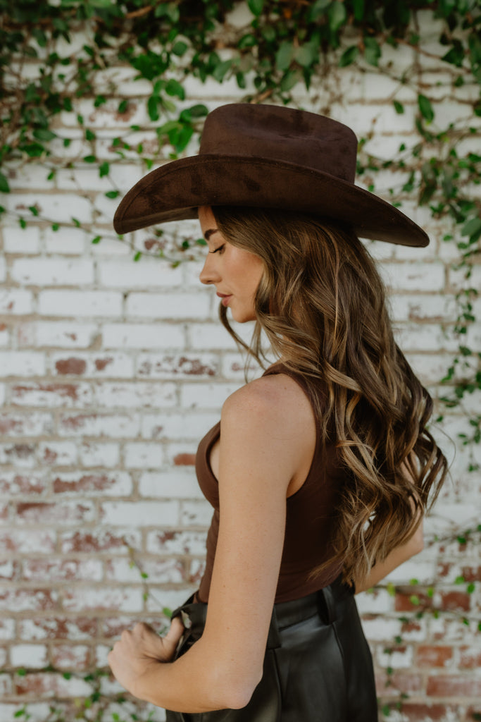 NEW!! The "Dolly" Faux Suede Cowboy Hat in Brown