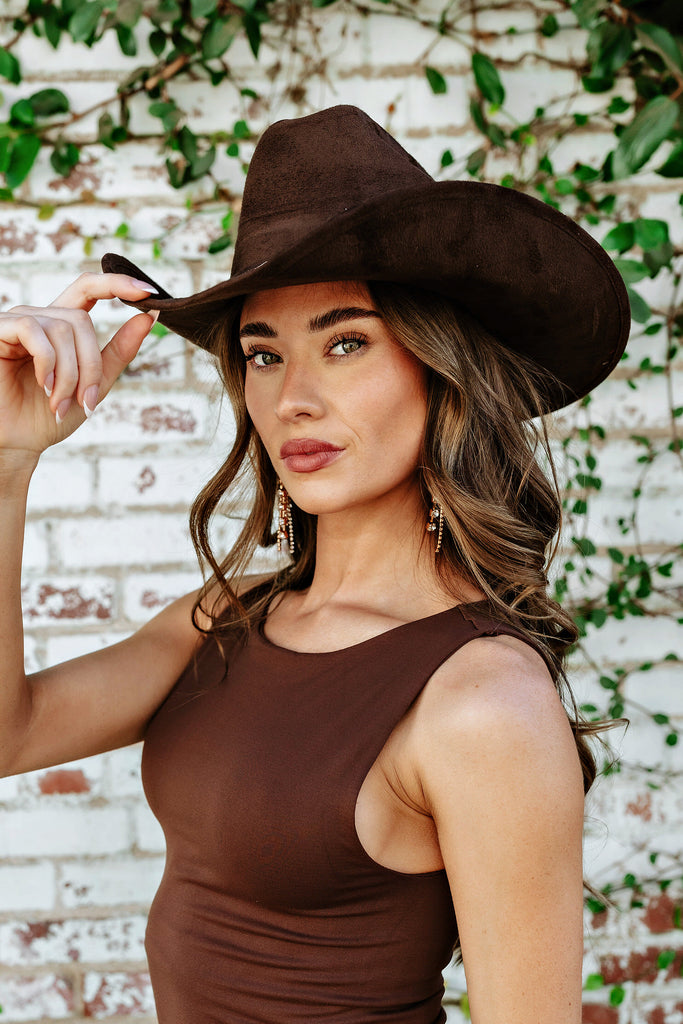 NEW!! The "Dolly" Faux Suede Cowboy Hat in Brown