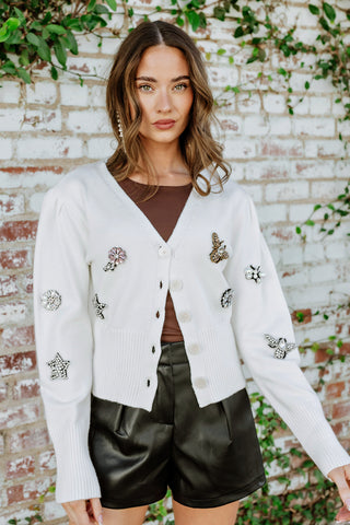 NEW!! Crystal Bee Cardigan in White