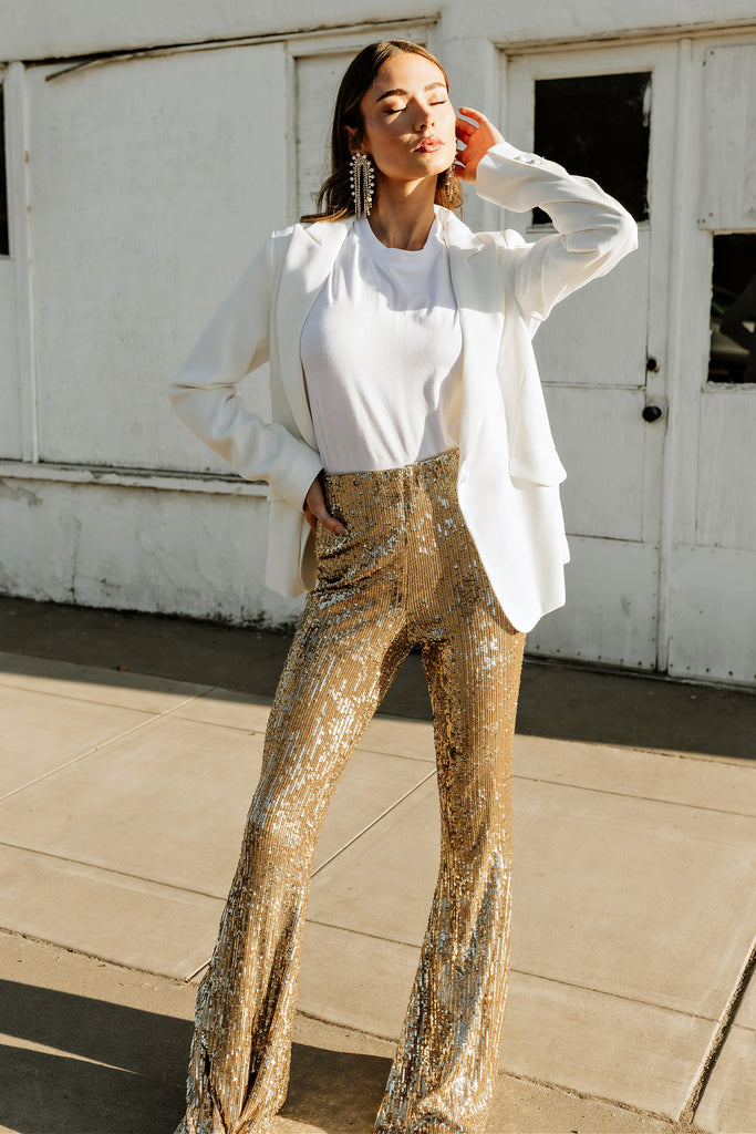 AS SEEN ON WEST DESPERADO!! Mercury Bells Gold Sequin Pants by Show Me Your Mumu