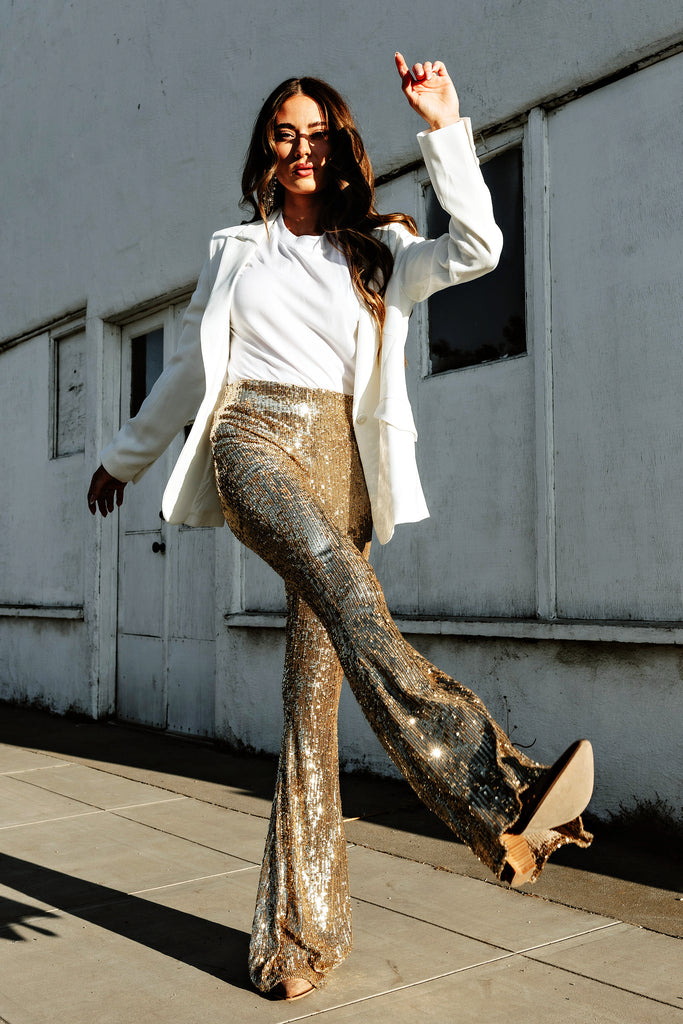 AS SEEN ON WEST DESPERADO!! Mercury Bells Gold Sequin Pants by Show Me Your Mumu