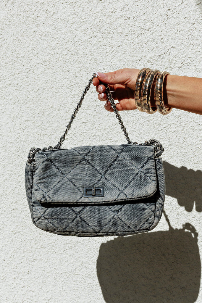 NEW!! Quilted Denim and Silver Purse